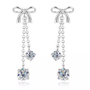 Certified 3ct. t.w. Diamond Bow Dangle Earrings 18k White Gold over Italy Silver